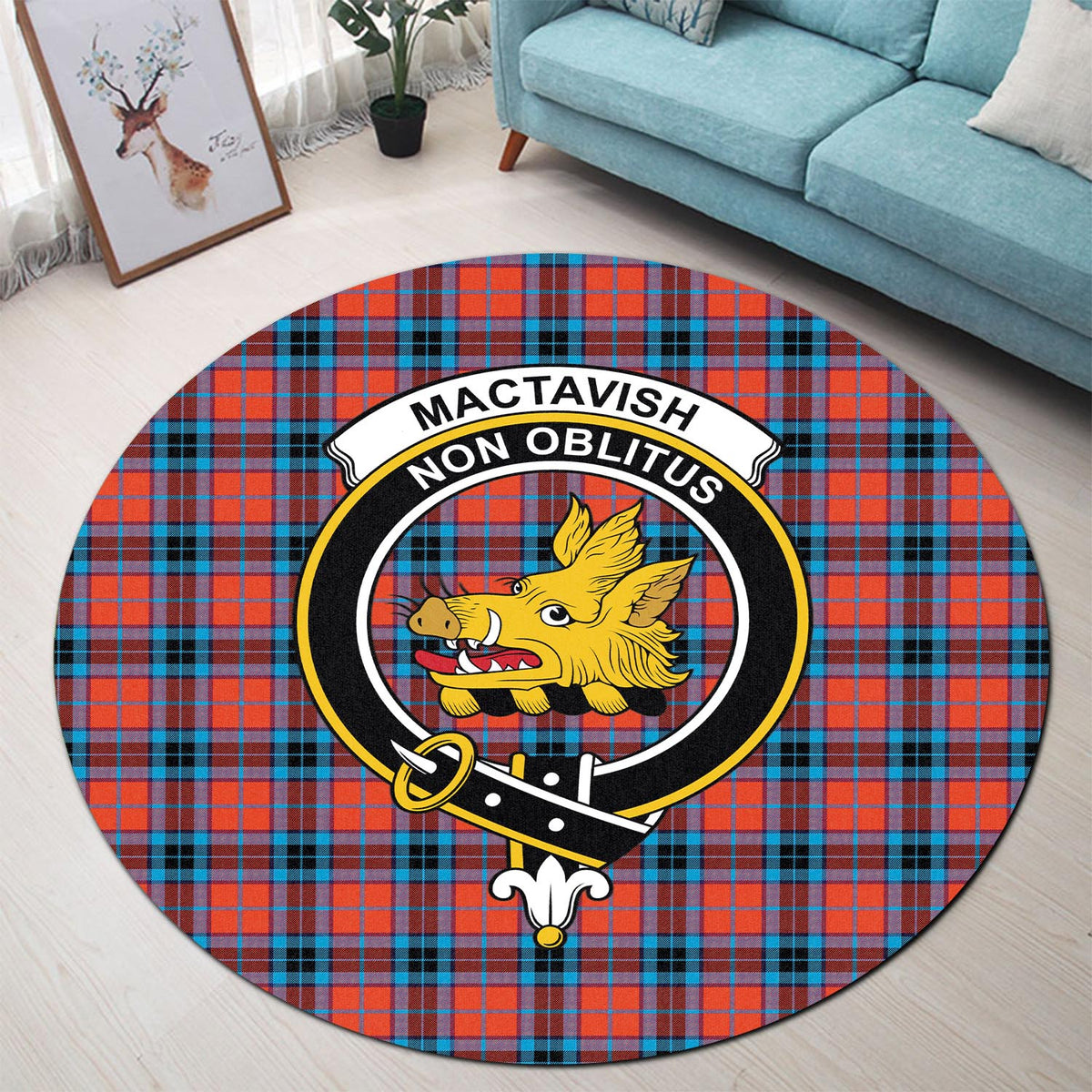 MacTavish (McTavish) Tartan Round Rug with Family Crest - Tartan Vibes Clothing