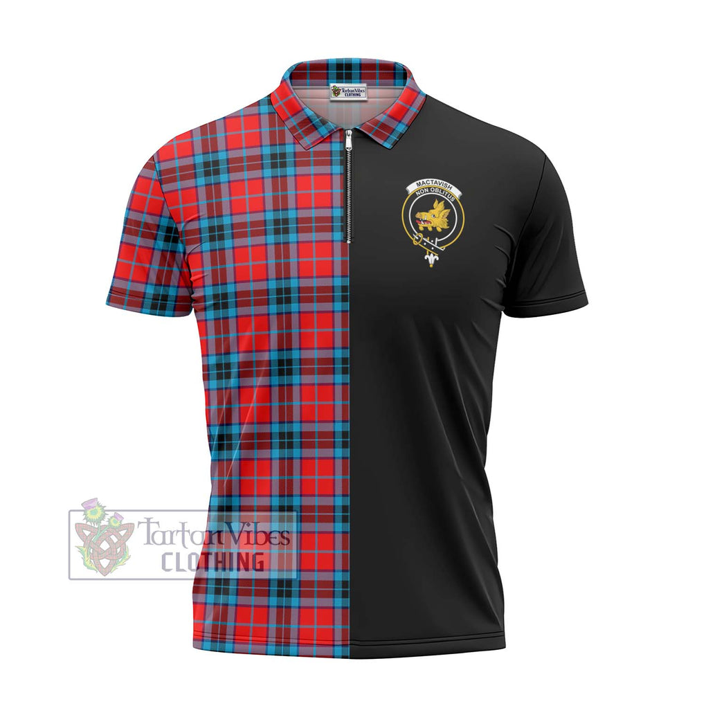 MacTavish (McTavish) Tartan Zipper Polo Shirt with Family Crest and Half Of Me Style - Tartanvibesclothing Shop