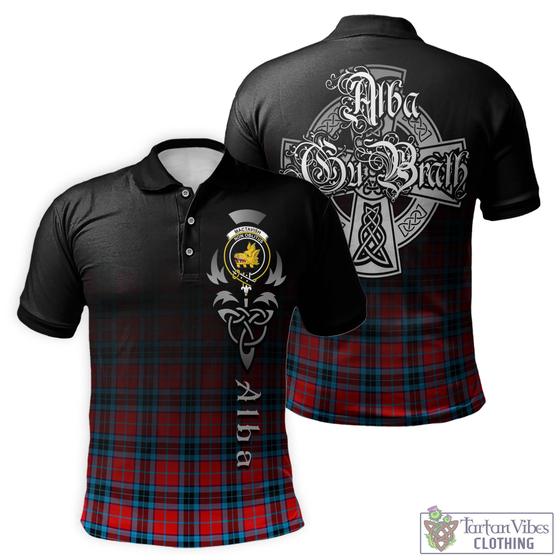 Tartan Vibes Clothing MacTavish Modern Tartan Polo Shirt Featuring Alba Gu Brath Family Crest Celtic Inspired