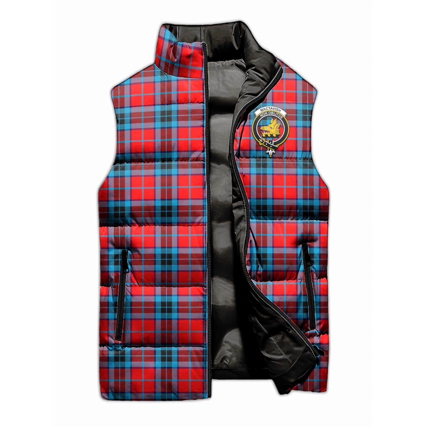 MacTavish Modern Tartan Sleeveless Puffer Jacket with Family Crest - Tartanvibesclothing