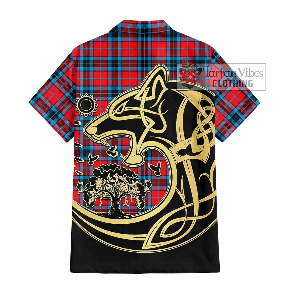 MacTavish (McTavish) Tartan Short Sleeve Button Shirt with Family Crest Celtic Wolf Style - Tartan Vibes Clothing