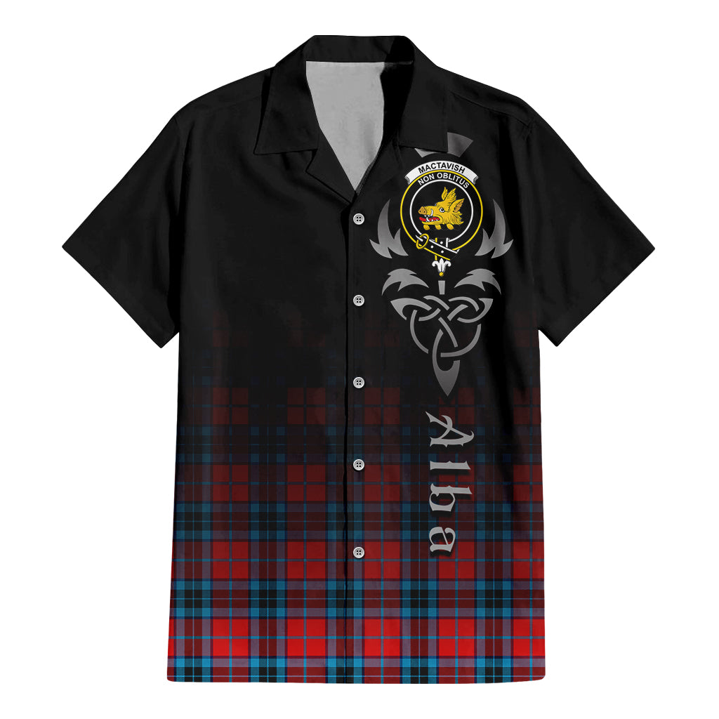 Tartan Vibes Clothing MacTavish Modern Tartan Short Sleeve Button Up Featuring Alba Gu Brath Family Crest Celtic Inspired