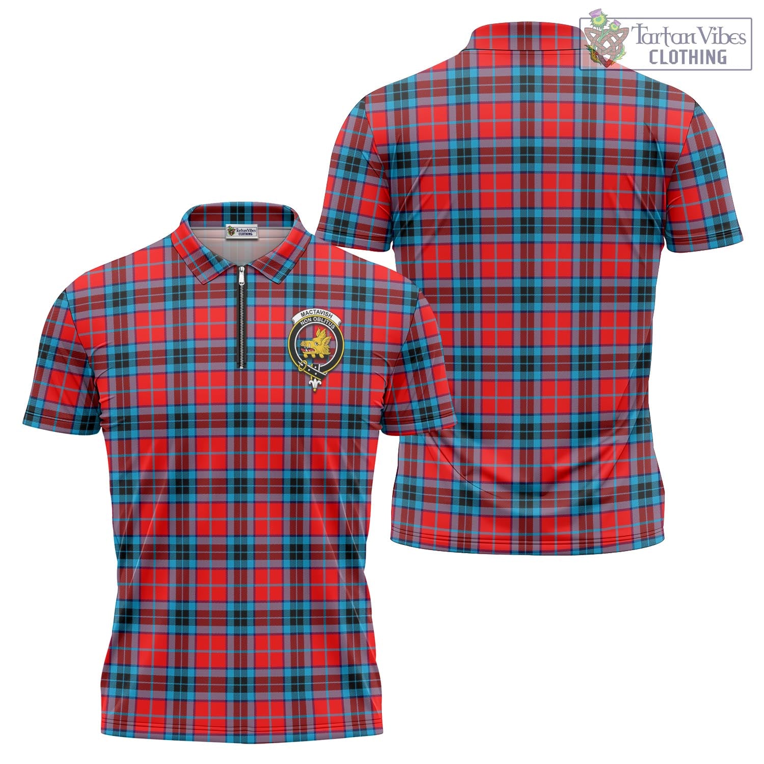 Tartan Vibes Clothing MacTavish Modern Tartan Zipper Polo Shirt with Family Crest