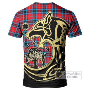 MacTavish (McTavish) Tartan T-Shirt with Family Crest Celtic Wolf Style