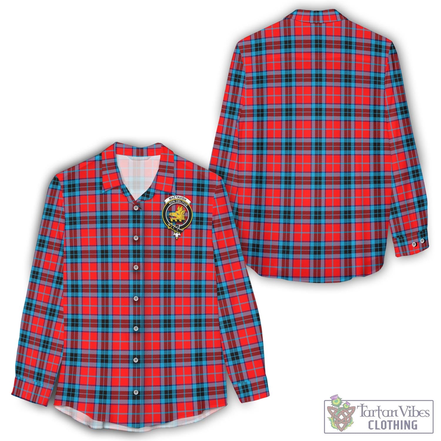 Tartan Vibes Clothing MacTavish Modern Tartan Womens Casual Shirt with Family Crest