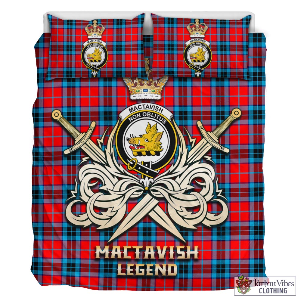 Tartan Vibes Clothing MacTavish Modern Tartan Bedding Set with Clan Crest and the Golden Sword of Courageous Legacy