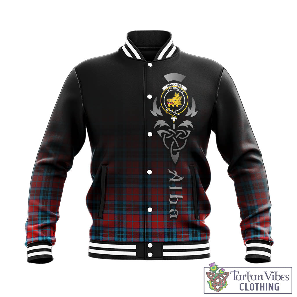 Tartan Vibes Clothing MacTavish Modern Tartan Baseball Jacket Featuring Alba Gu Brath Family Crest Celtic Inspired