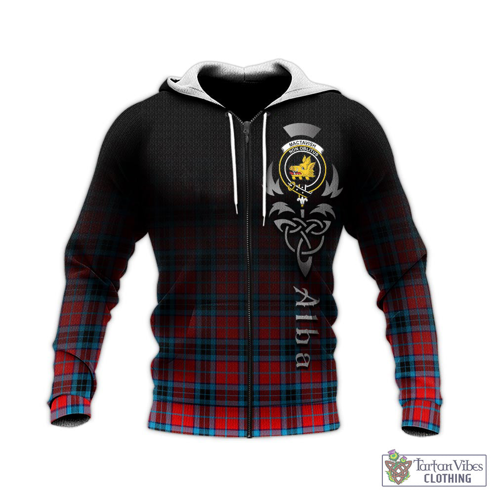 Tartan Vibes Clothing MacTavish Modern Tartan Knitted Hoodie Featuring Alba Gu Brath Family Crest Celtic Inspired