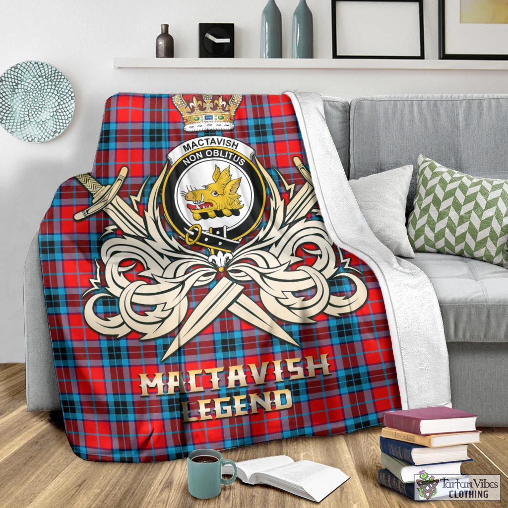 Tartan Vibes Clothing MacTavish Modern Tartan Blanket with Clan Crest and the Golden Sword of Courageous Legacy