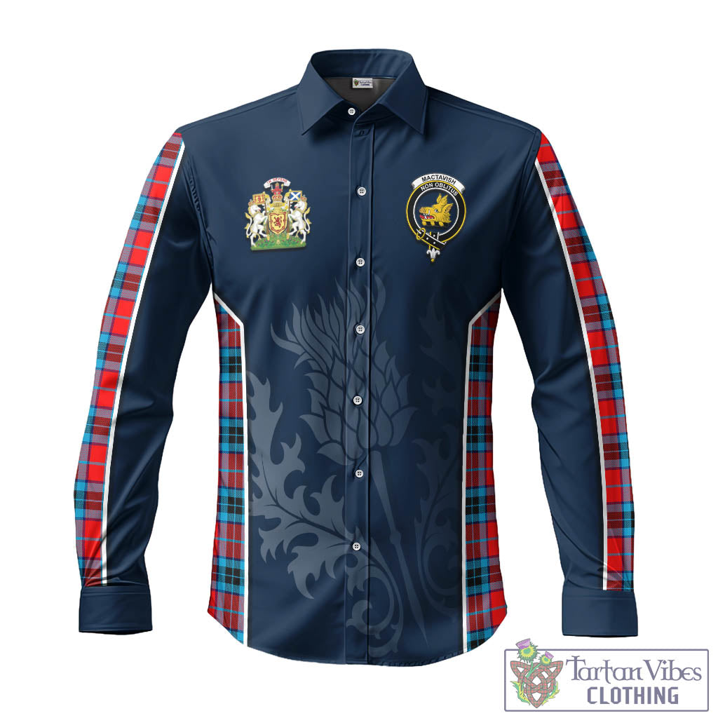 Tartan Vibes Clothing MacTavish Modern Tartan Long Sleeve Button Up Shirt with Family Crest and Scottish Thistle Vibes Sport Style