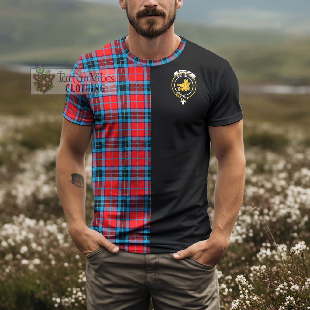 MacTavish (McTavish) Tartan T-Shirt with Family Crest and Half Of Me Style - Tartanvibesclothing Shop