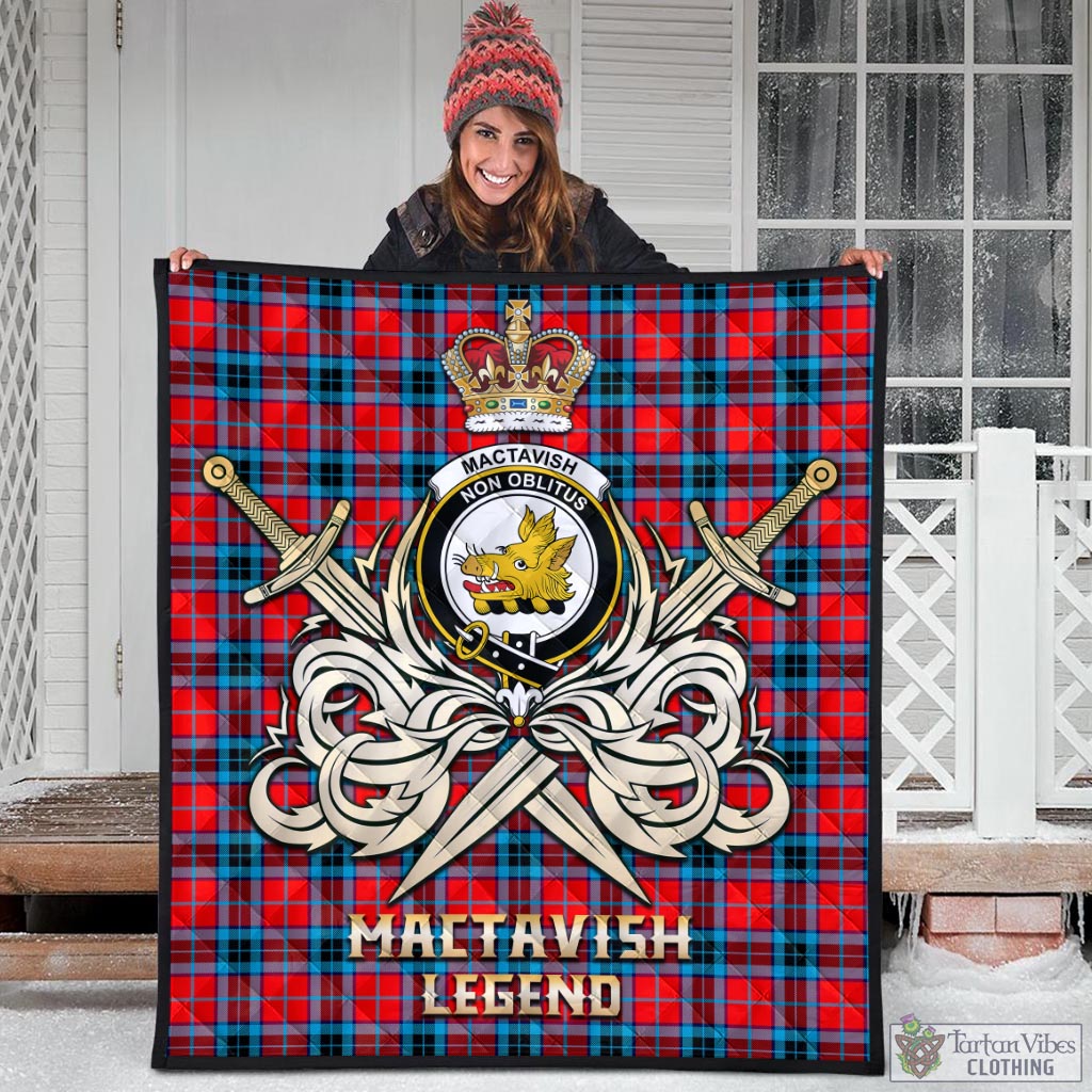 Tartan Vibes Clothing MacTavish Modern Tartan Quilt with Clan Crest and the Golden Sword of Courageous Legacy