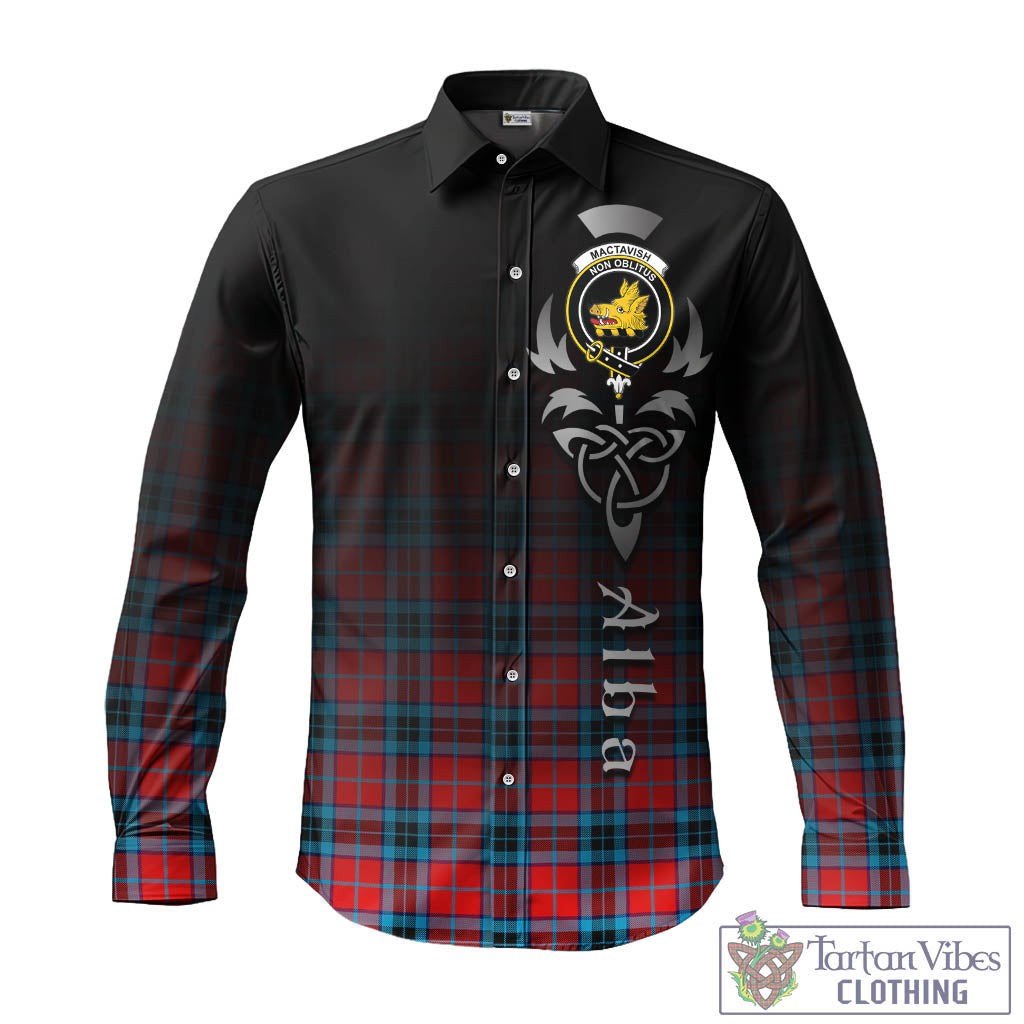 Tartan Vibes Clothing MacTavish Modern Tartan Long Sleeve Button Up Featuring Alba Gu Brath Family Crest Celtic Inspired