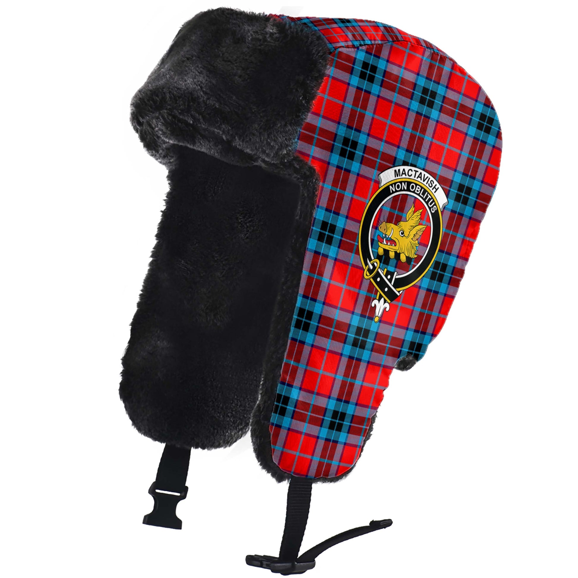 MacTavish Modern Tartan Winter Trapper Hat with Family Crest - Tartanvibesclothing