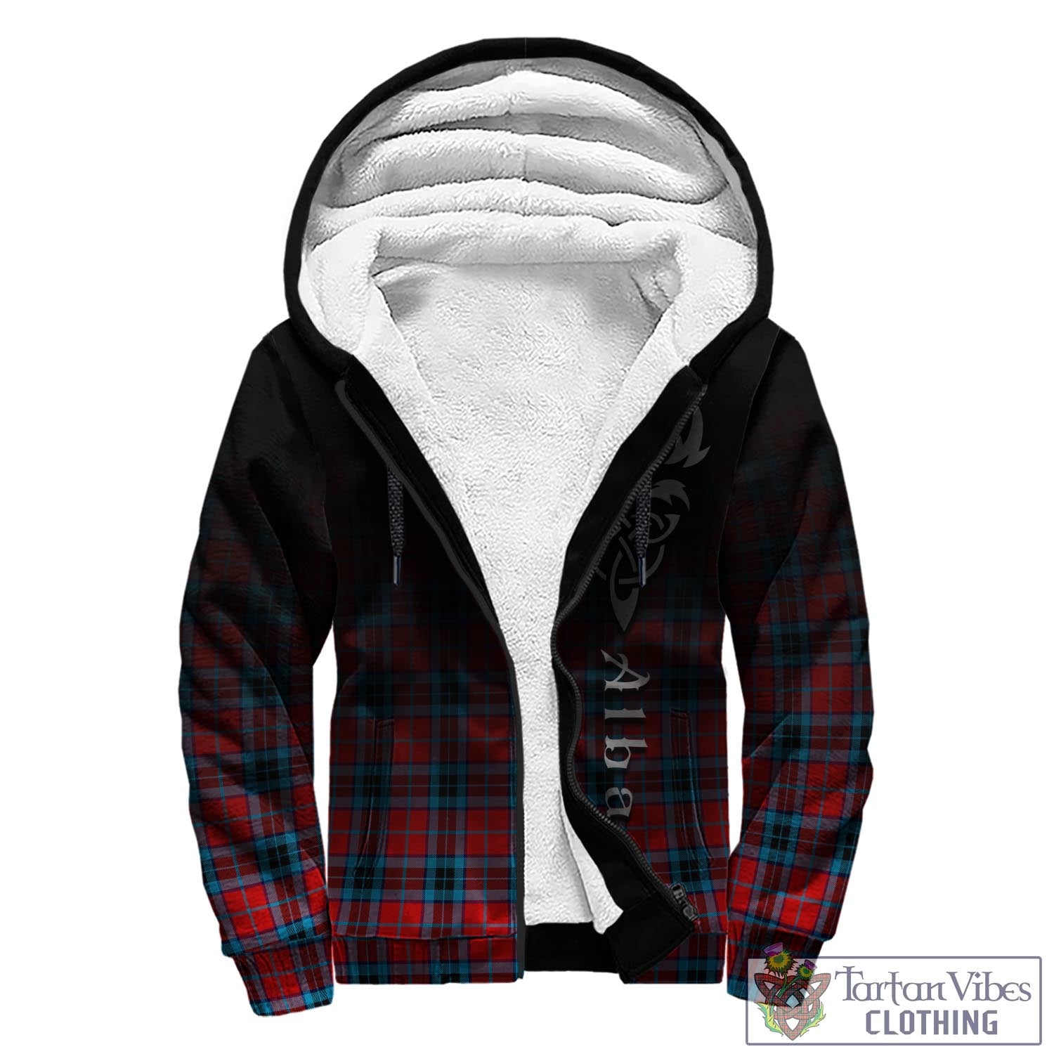 Tartan Vibes Clothing MacTavish Modern Tartan Sherpa Hoodie Featuring Alba Gu Brath Family Crest Celtic Inspired