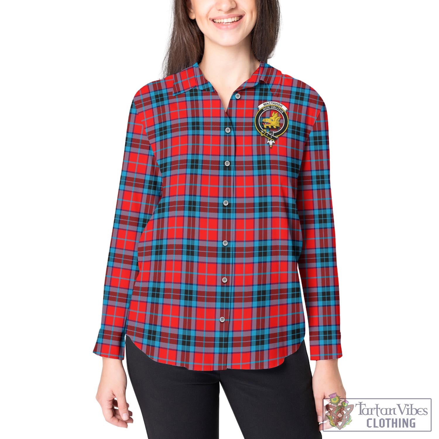 Tartan Vibes Clothing MacTavish Modern Tartan Womens Casual Shirt with Family Crest