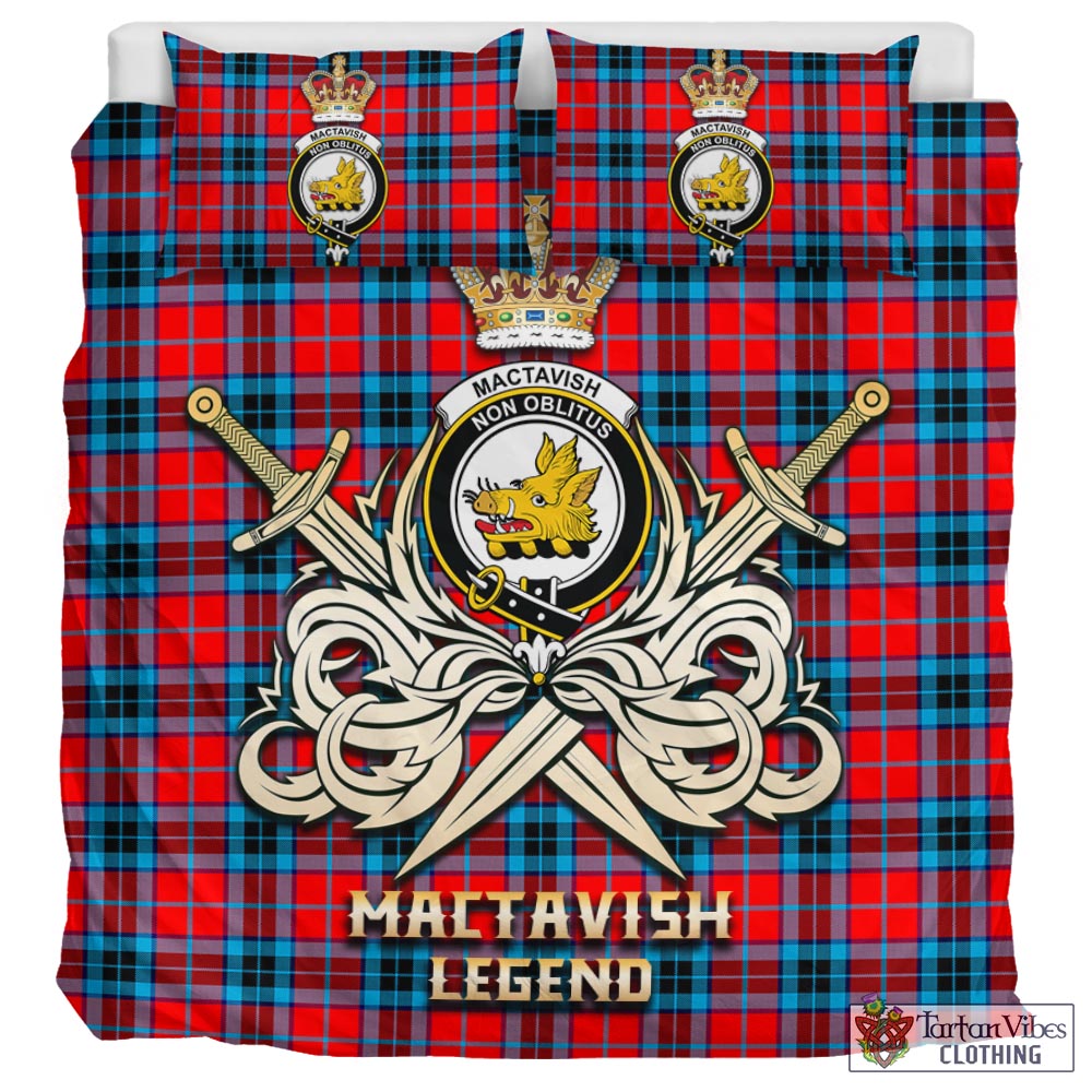 Tartan Vibes Clothing MacTavish Modern Tartan Bedding Set with Clan Crest and the Golden Sword of Courageous Legacy