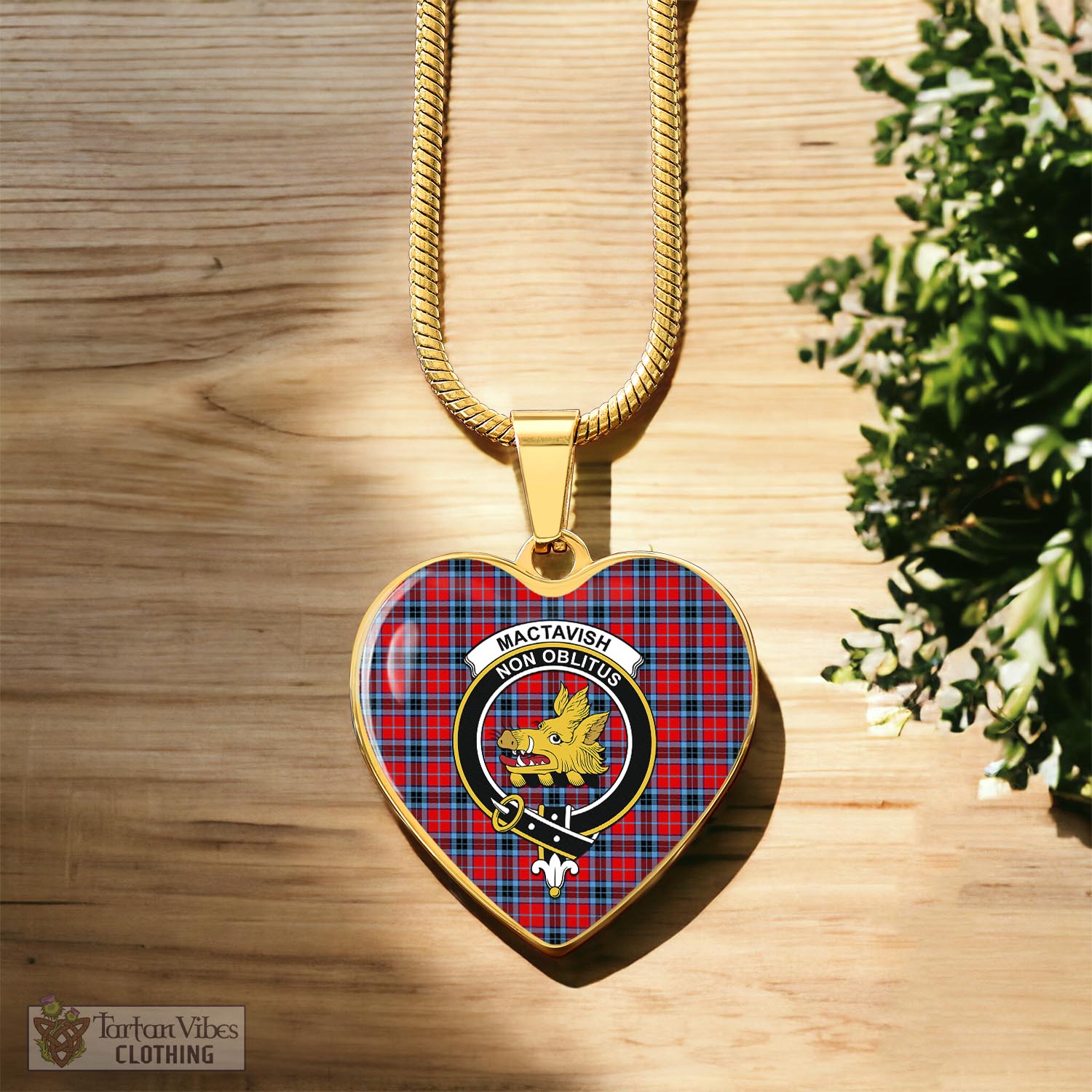 Tartan Vibes Clothing MacTavish Modern Tartan Heart Necklace with Family Crest