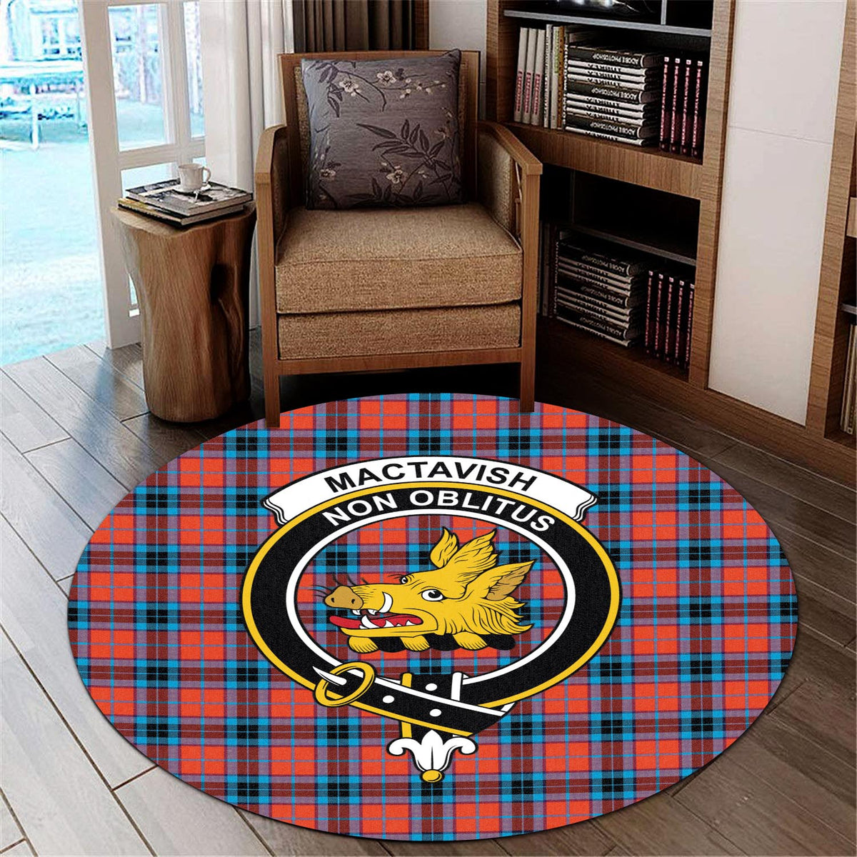 MacTavish (McTavish) Tartan Round Rug with Family Crest - Tartan Vibes Clothing