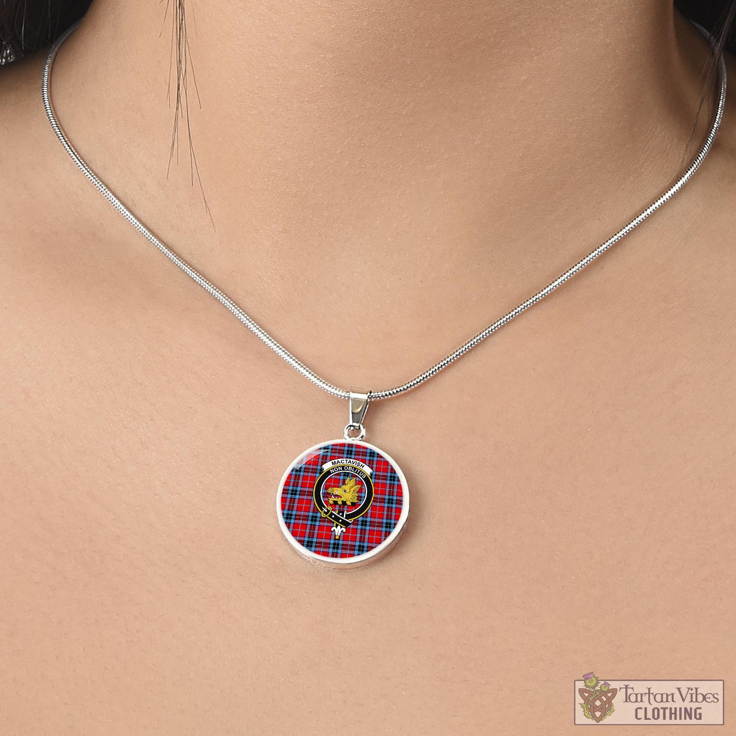 Tartan Vibes Clothing MacTavish Modern Tartan Circle Necklace with Family Crest