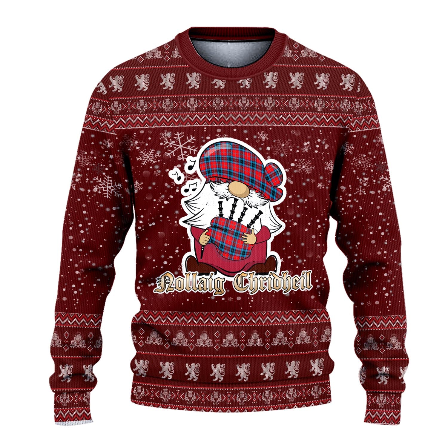 MacTavish Modern Clan Christmas Family Knitted Sweater with Funny Gnome Playing Bagpipes - Tartanvibesclothing