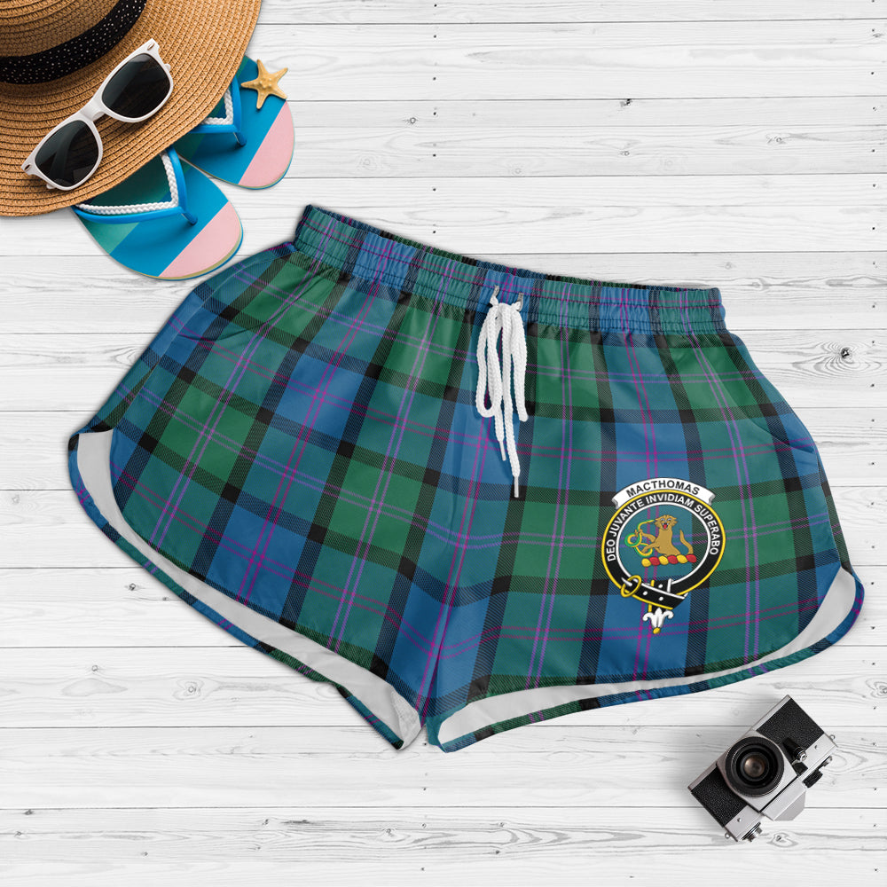 macthomas-tartan-womens-shorts-with-family-crest