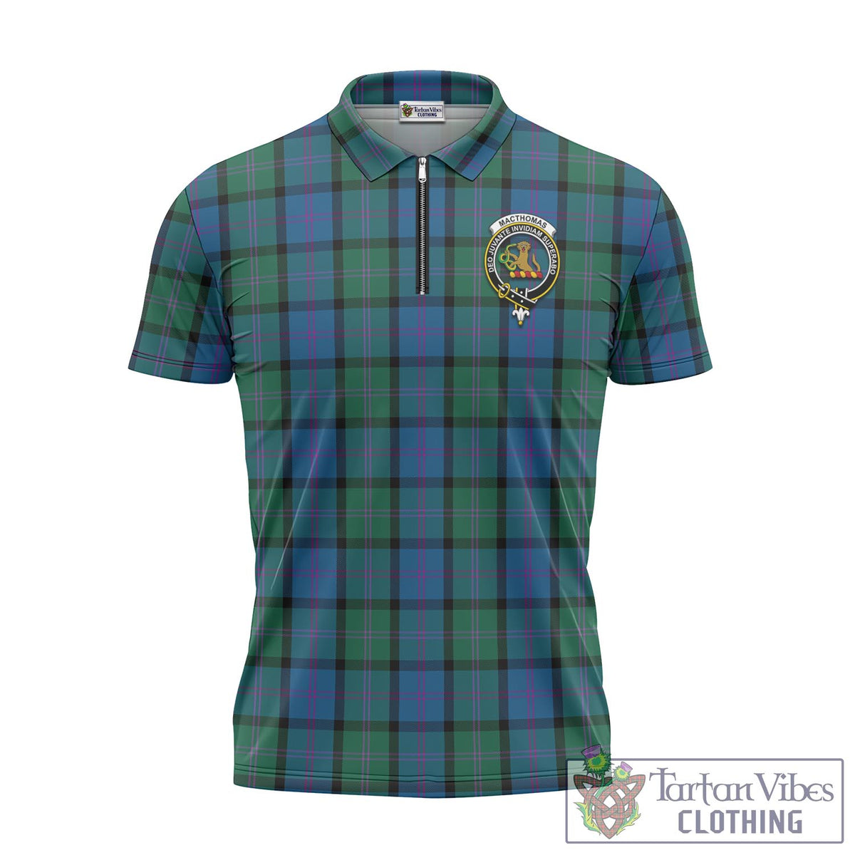 MacThomas (McThomas) Tartan Zipper Polo Shirt with Family Crest Unisex - Tartan Vibes Clothing