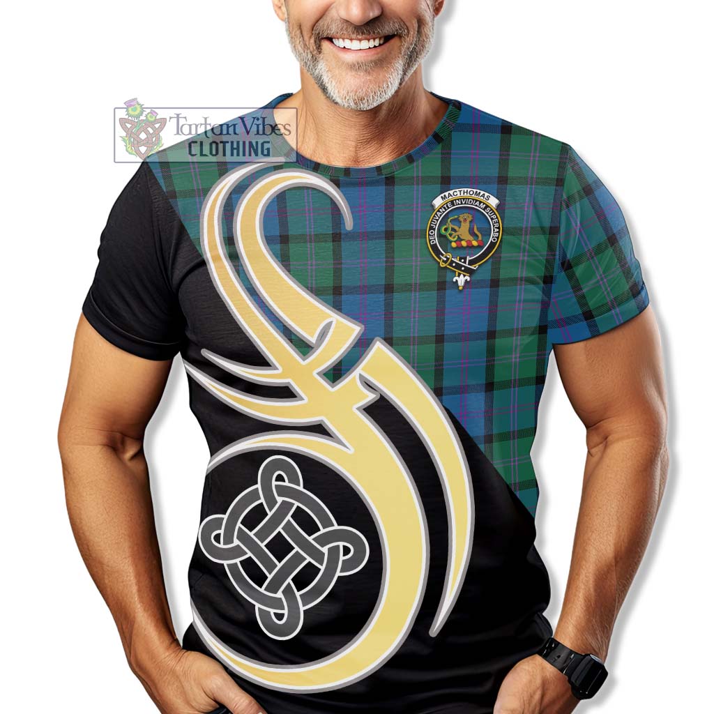 Tartan Vibes Clothing MacThomas Tartan T-Shirt with Family Crest and Celtic Symbol Style