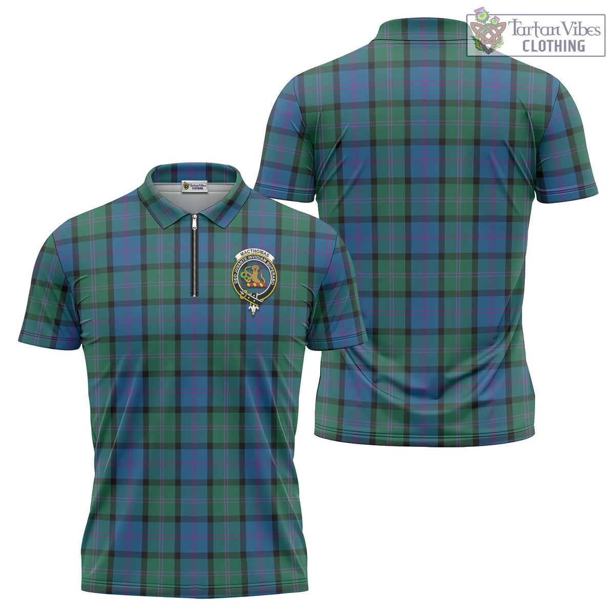 MacThomas (McThomas) Tartan Zipper Polo Shirt with Family Crest - Tartan Vibes Clothing