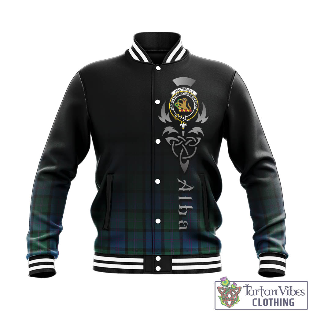 Tartan Vibes Clothing MacThomas Tartan Baseball Jacket Featuring Alba Gu Brath Family Crest Celtic Inspired