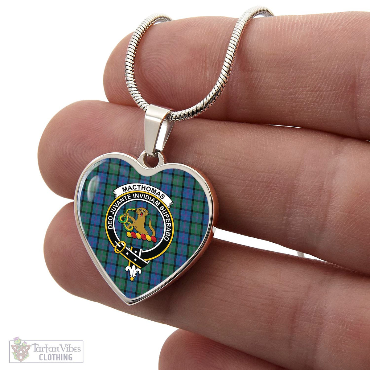 MacThomas (McThomas) Tartan Heart Necklace with Family Crest - Tartan Vibes Clothing