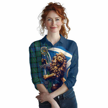 MacThomas (McThomas) Tartan Family Crest Women's Casual Shirt with Scottish Majestic Lion Female - Tartan Vibes Clothing