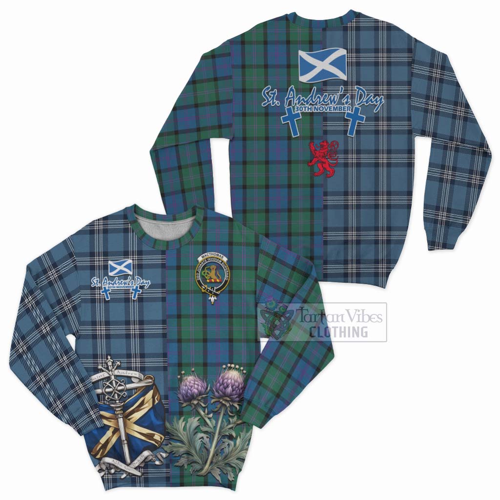 MacThomas (McThomas) Tartan Sweatshirt Happy St. Andrew's Day Half Tartan Style Unisex - Tartan Vibes Clothing