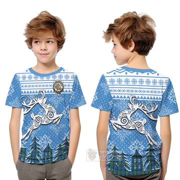 MacThomas (McThomas) Clan Christmas Kid T-Shirt Celtic Reindeer Style