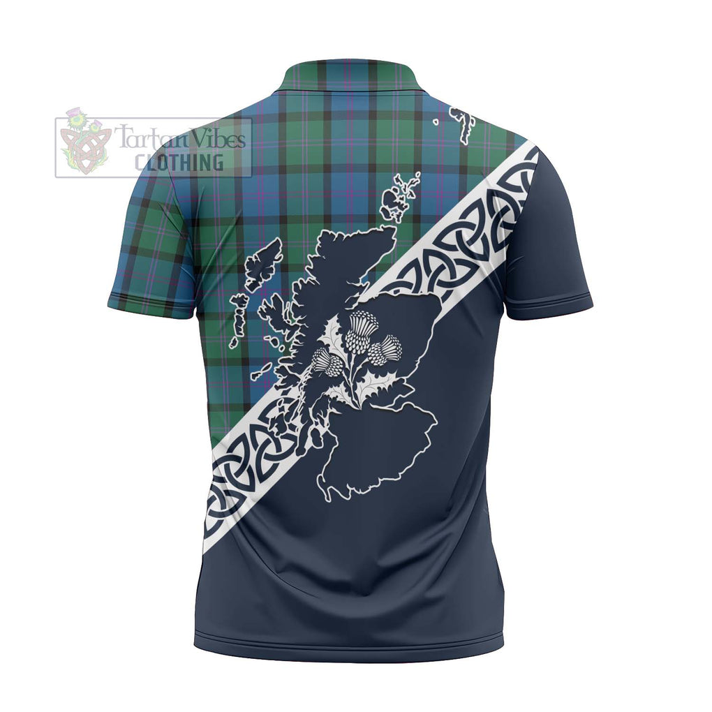 Tartan Vibes Clothing MacThomas (McThomas) Tartan Zipper Polo Shirt Featuring Thistle and Scotland Map