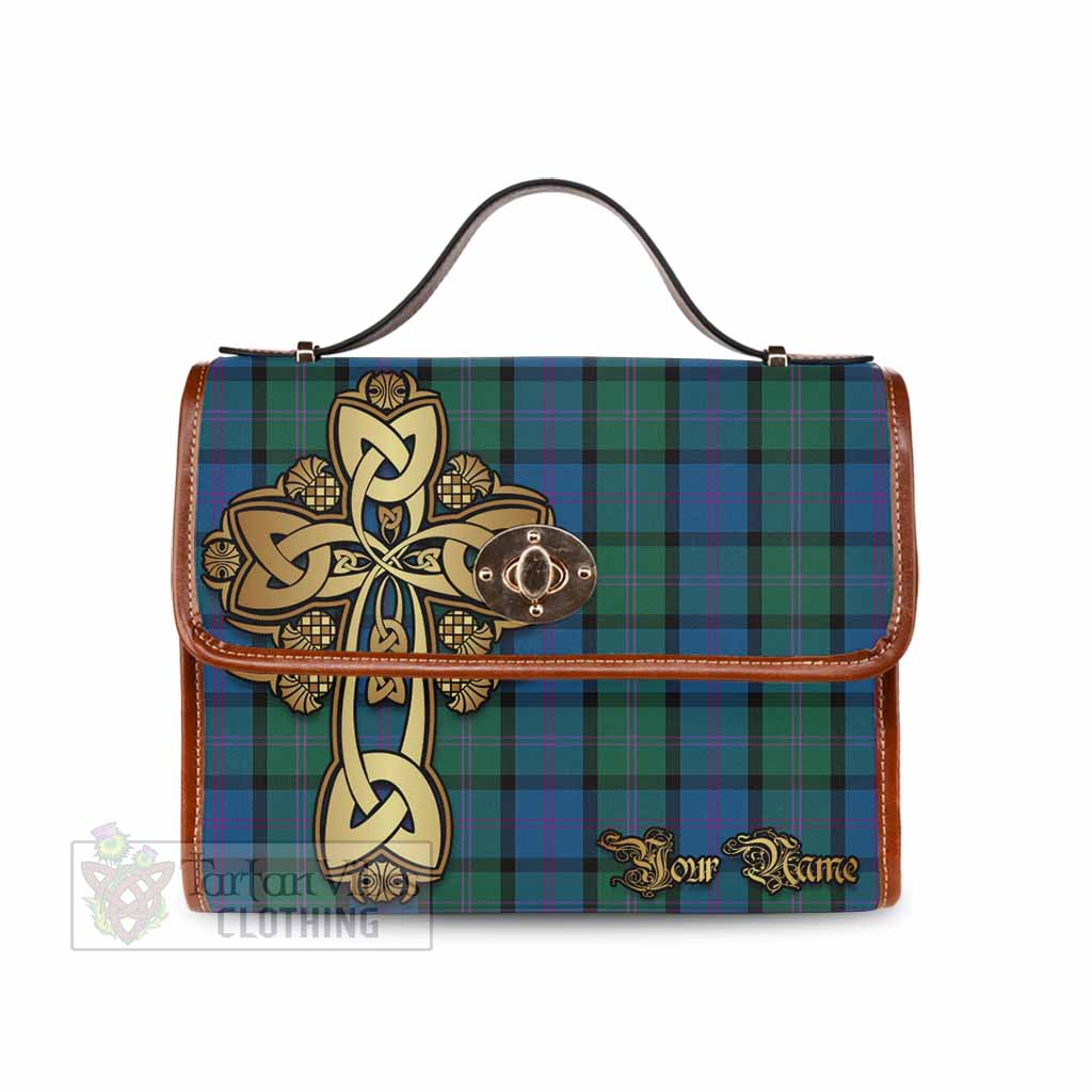 MacThomas (McThomas) Tartan Waterproof Canvas Bag Golden Thistle Celtic Cross Style Brown Leather Strap One Size 10.5*20*27cm - Tartan Vibes Clothing