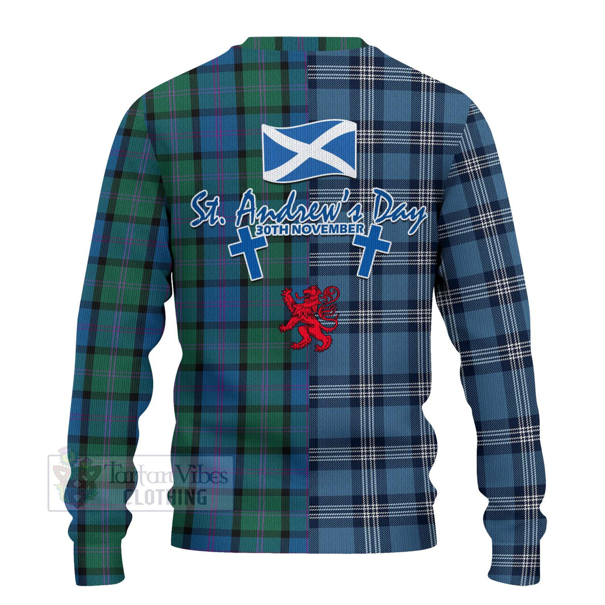 MacThomas (McThomas) Tartan Knitted Sweater Happy St. Andrew's Day Half Tartan Style - Tartan Vibes Clothing