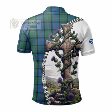 MacThomas (McThomas) Tartan Polo Shirt with Family Crest and St. Andrew's Cross Accented by Thistle Vines - Tartan Vibes Clothing