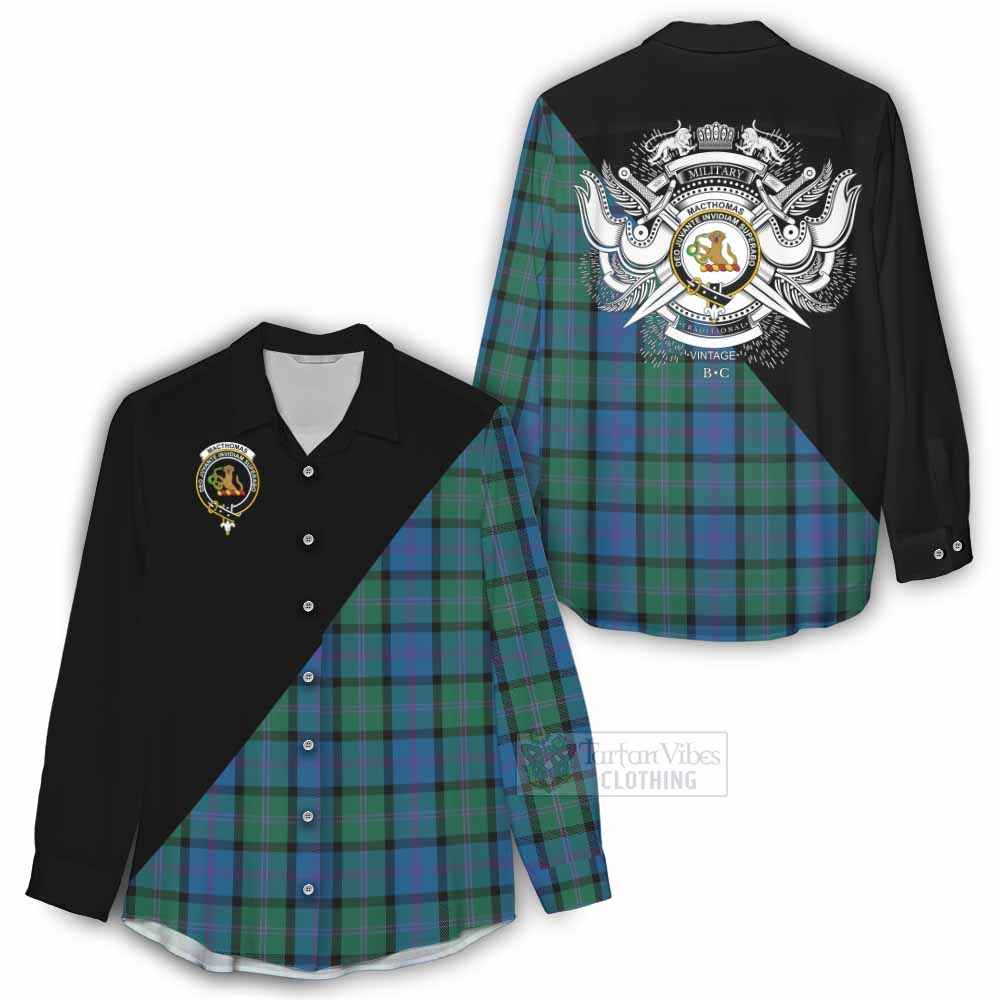 Tartan Vibes Clothing MacThomas (McThomas) Tartan Women's Casual Shirt with Family Crest and Military Logo Style