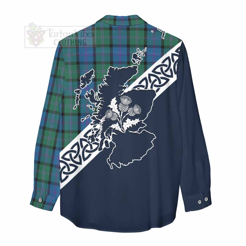 Tartan Vibes Clothing MacThomas (McThomas) Tartan Women's Casual Shirt Featuring Thistle and Scotland Map