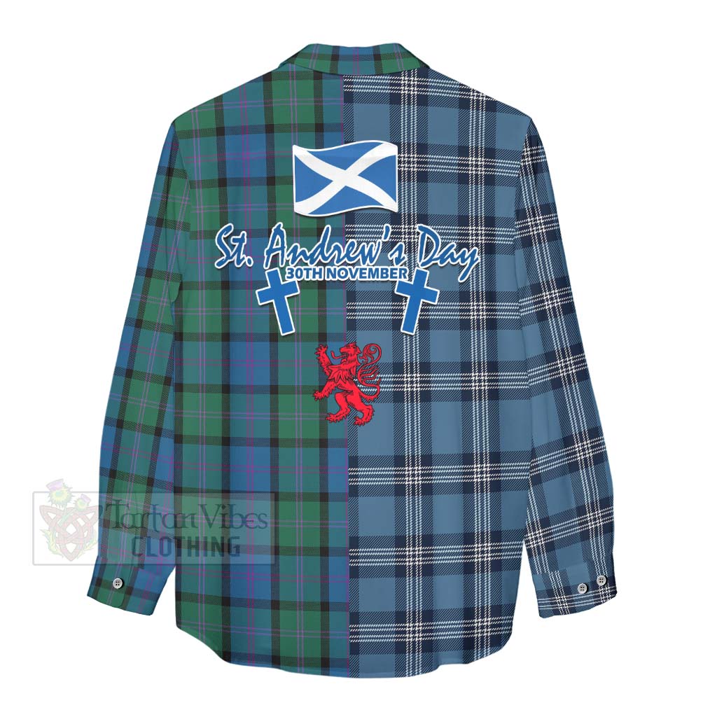 Tartan Vibes Clothing MacThomas (McThomas) Tartan Women's Casual Shirt Happy St. Andrew's Day Half Tartan Style