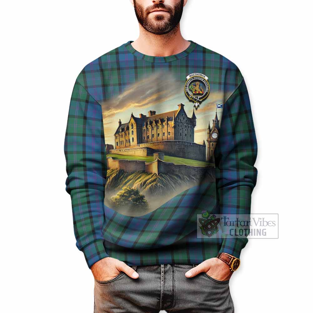 MacThomas (McThomas) Tartan Family Crest Sweatshirt with Scottish Ancient Castle Style - Tartan Vibes Clothing
