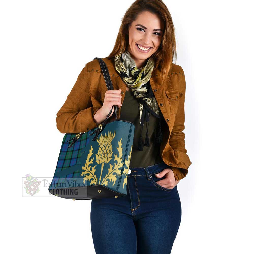 MacThomas (McThomas) Tartan Leather Tote Bag Gold Thistle Style - Tartan Vibes Clothing