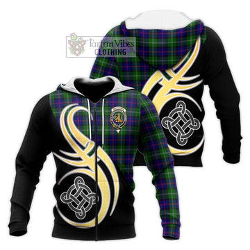 MacThomas Modern Tartan Knitted Hoodie with Family Crest and Celtic Symbol Style