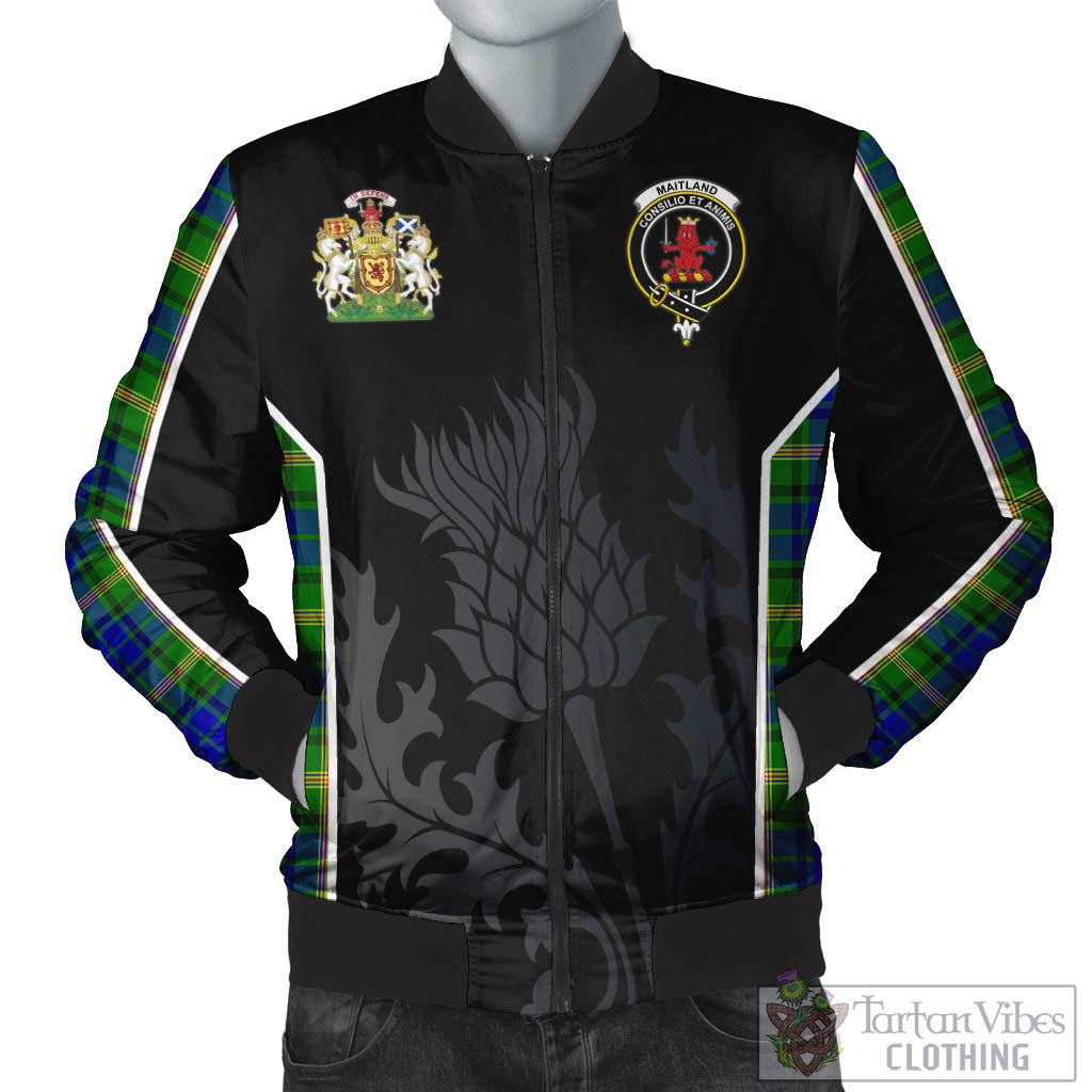 Tartan Vibes Clothing Maitland Tartan Bomber Jacket with Family Crest and Scottish Thistle Vibes Sport Style