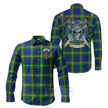 Maitland Tartan Long Sleeve Button Shirt with Family Crest Celtic Skull Style