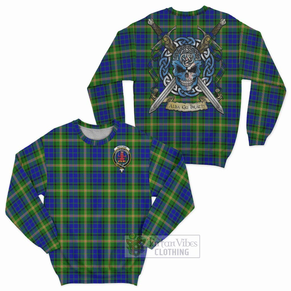 Tartan Vibes Clothing Maitland Tartan Sweatshirt with Family Crest Celtic Skull Style