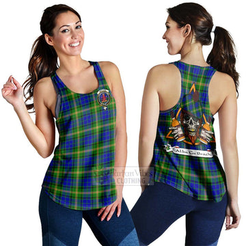 Maitland Tartan Women's Racerback Tanks with Family Crest and Bearded Skull Holding Bottles of Whiskey