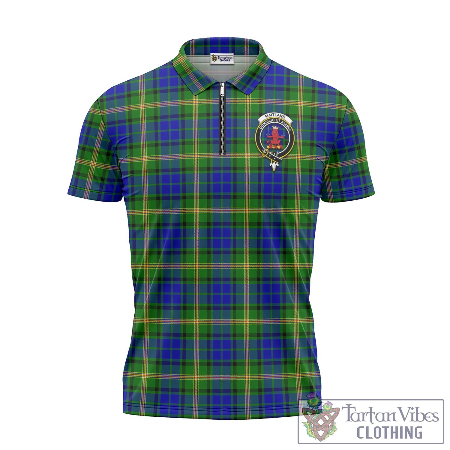 Tartan Vibes Clothing Maitland Tartan Zipper Polo Shirt with Family Crest