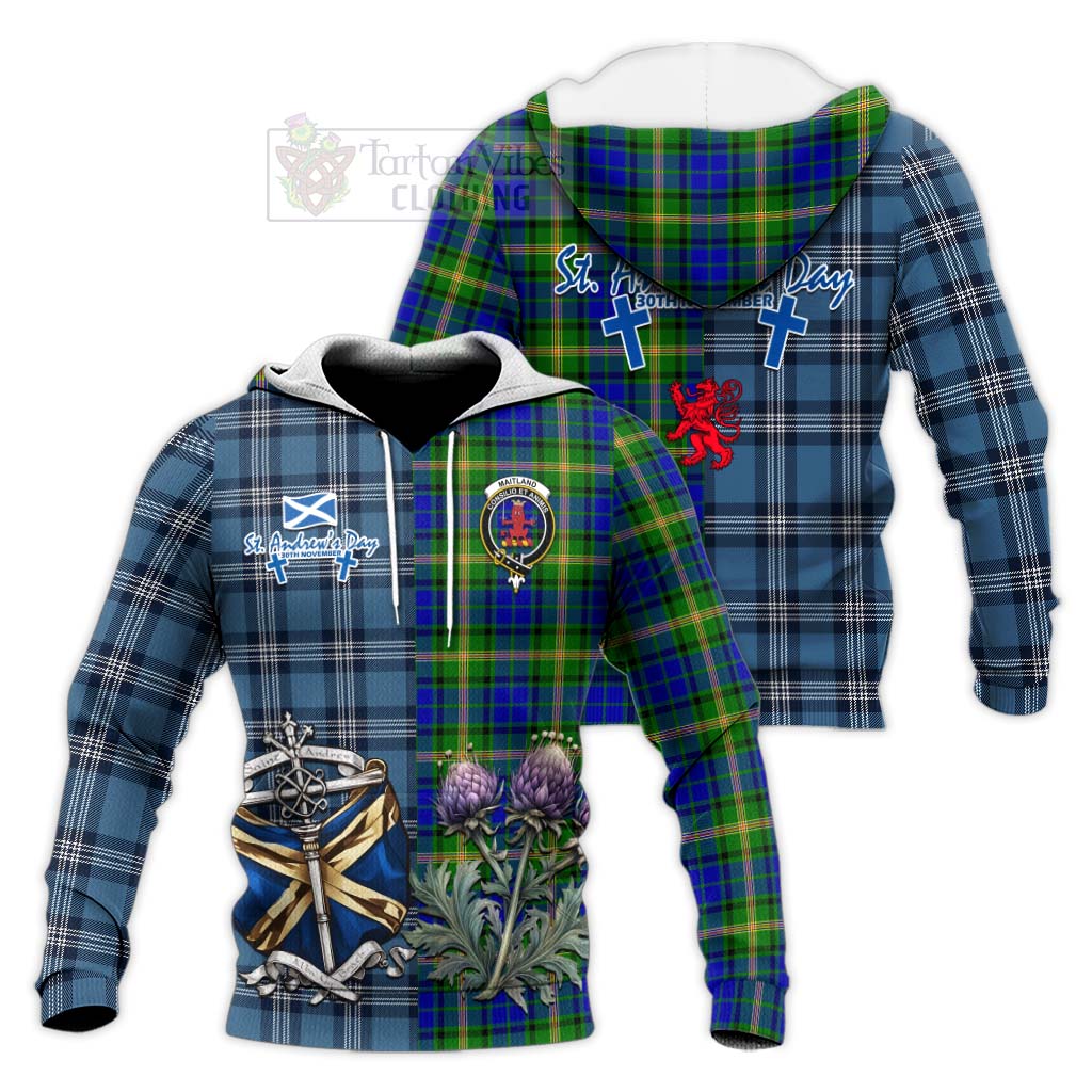 Tartan Vibes Clothing Maitland Tartan Knitted Hoodie Happy St. Andrew's Day Half Tartan Style